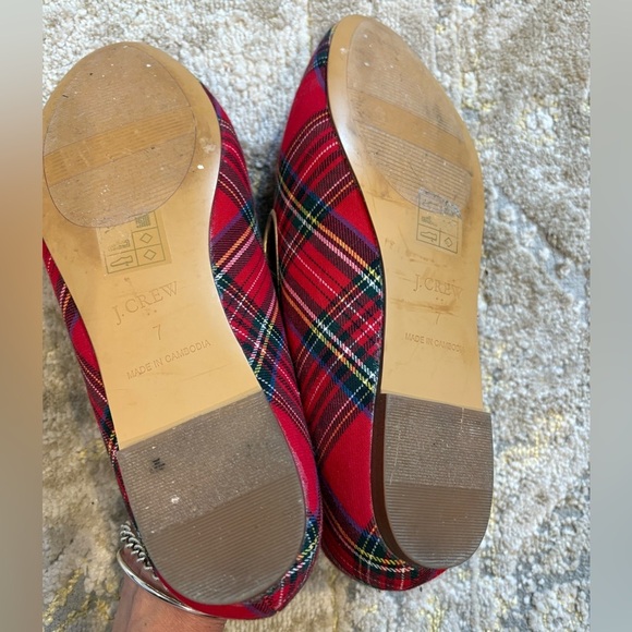 J Crew Factory Red Tartan Loafers Gold Edge Flats - Picture 7 of 9